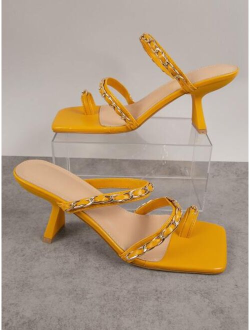 Shein Thong Toe Double Chain Strap Heeled Sandals