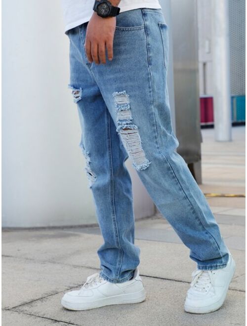 Buy Shein Men Ripped Detail Straight Leg Jeans online | Topofstyle