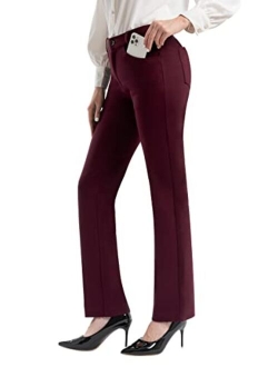 PUWEER Work Pants for Women, Stretch Dress Pants with Pockets, Straight Leg Slacks for Women to Business Work Casual