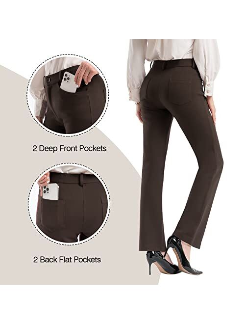 PUWEER Work Pants for Women, Stretch Dress Pants with Pockets, Straight Leg Slacks for Women to Business Work Casual