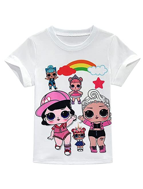 Bololoc Girls Birthday Clothes Cartoon Short Sleeve Shirt Skirt Set Princess Party Outfit for Girl Gift 2-8Years