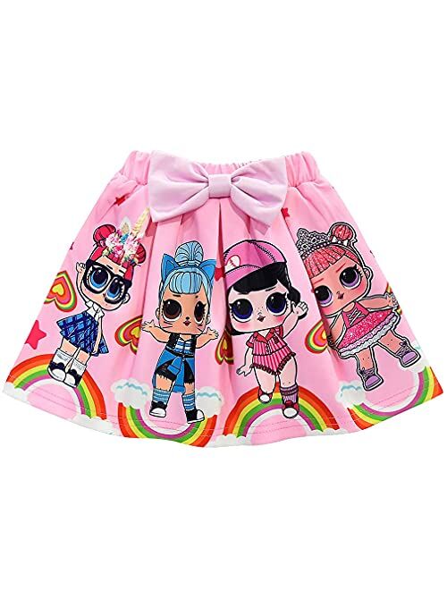 Bololoc Girls Birthday Clothes Cartoon Short Sleeve Shirt Skirt Set Princess Party Outfit for Girl Gift 2-8Years