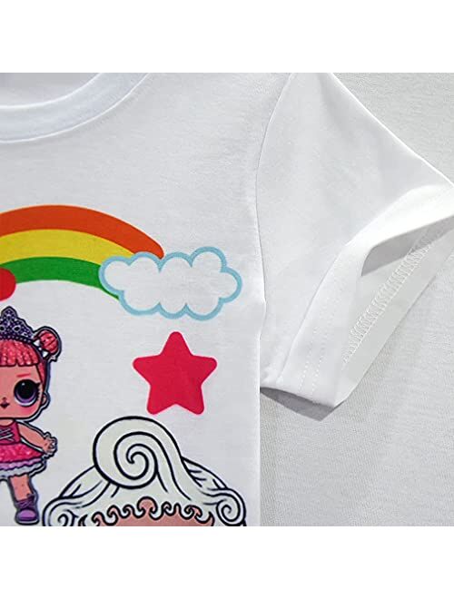 Bololoc Girls Birthday Clothes Cartoon Short Sleeve Shirt Skirt Set Princess Party Outfit for Girl Gift 2-8Years