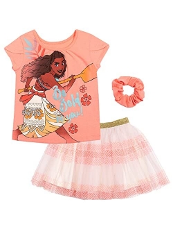 Princess Rapunzel Belle Cinderella Girls 3 Piece Outfit Set: Graphic T-Shirt Mesh Skirt Scrunchie Toddler to Big Kid