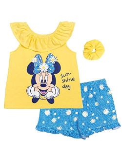 Minnie Mouse Girls 3 Piece Outfit Set: Crossover Tank Top French Terry Shorts Scrunchie Infant to Big Kid