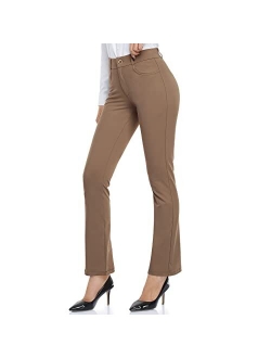 HISKYWIN Women Yoga Dress Pants Stretchy Work Pants Straightleg/Bootcut Office Slacks with Pockets for Business Casual Petite