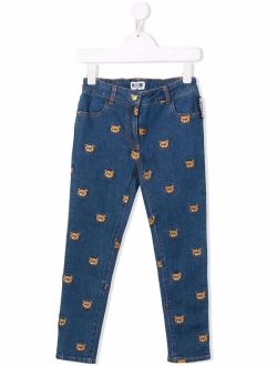 Kids logo-embroidered straight-leg jeans