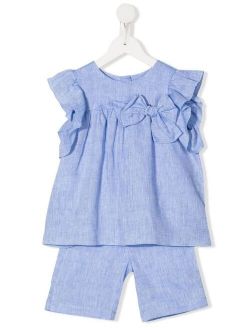 Little Bear bow-applique linen trouser set