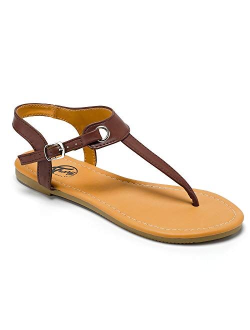 Trary Thong Sandals with T-Strap Open Toe Ankle Buckle Flat Sandal for Women