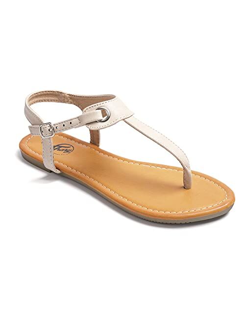 Trary Thong Sandals with T-Strap Open Toe Ankle Buckle Flat Sandal for Women