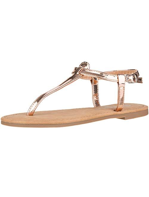 CLOVERLAY Women's T Strap Thong Gladiator Strappy Jelly Shiny Flat Flip Flops Sandals