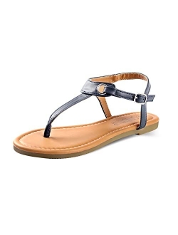 SANDALUP Women's Thong Flat Sandals T-Strap Summer Shoes with Buckle