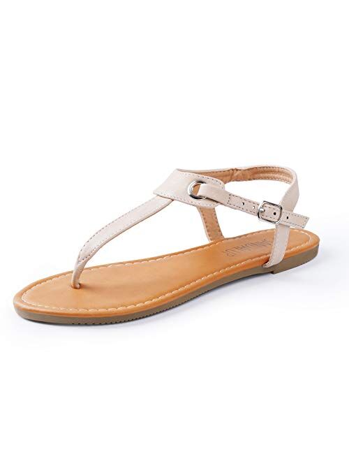 SANDALUP Women's Thong Flat Sandals T-Strap Summer Shoes with Buckle