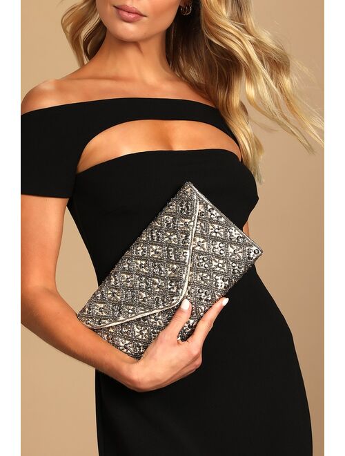 Lulus Brightest Shine Silver Beaded Clutch