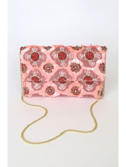 Party Princess Pink and Red Sequin Beaded Clutch