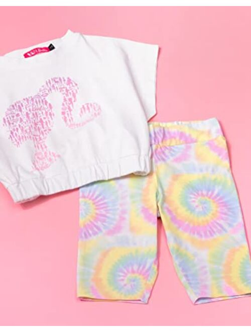 Barbie T-Shirt with Cycle Shorts Set Girls Kids Logo Tie Dye Outfit