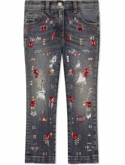 Kids crystal-embellished straight leg jeans