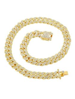 MOFEIJEWEL Miami Cuban Link Chain Necklace Bling CZ Diamonds Chain Iced Out Hip Hop Jewelry Gifts for Men Women Gold Silver 18"/ 20"/ 22"