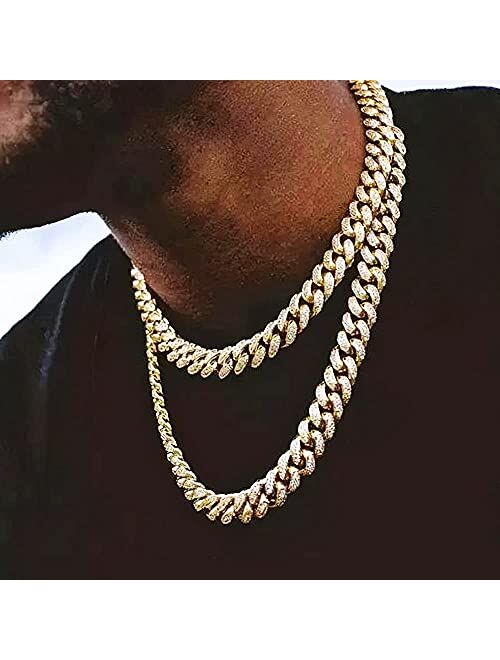 MOFEIJEWEL Miami Cuban Link Chain Necklace Bling CZ Diamonds Chain Iced Out Hip Hop Jewelry Gifts for Men Women Gold Silver 18"/ 20"/ 22"