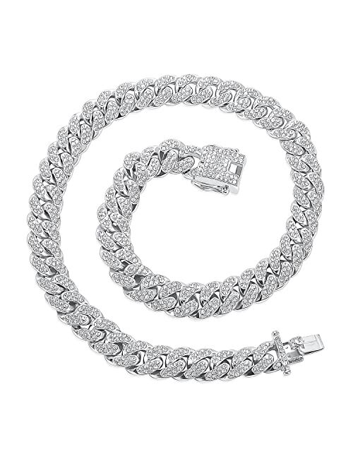 MOFEIJEWEL Miami Cuban Link Chain Necklace Bling CZ Diamonds Chain Iced Out Hip Hop Jewelry Gifts for Men Women Gold Silver 18"/ 20"/ 22"