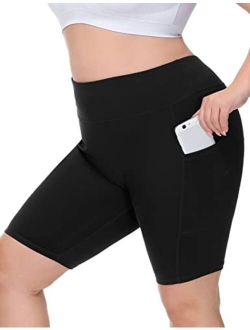 Hanna Nikole Women Plus Size High Waisted Workout Yoga Shorts 6" 8" Inseam Pockets Biker Running Tights