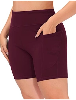 Hanna Nikole Women Plus Size High Waisted Workout Yoga Shorts 6" 8" Inseam Pockets Biker Running Tights