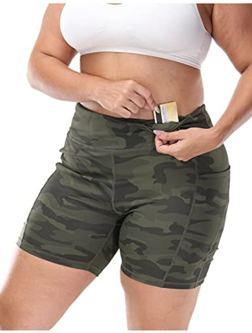 Hanna Nikole Women Plus Size High Waisted Workout Yoga Shorts 6" 8" Inseam Pockets Biker Running Tights