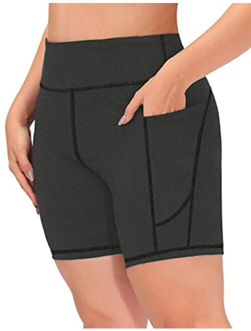 Hanna Nikole Women Plus Size High Waisted Workout Yoga Shorts 6" 8" Inseam Pockets Biker Running Tights