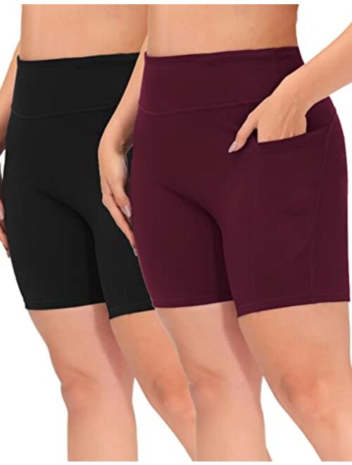 Hanna Nikole Women Plus Size High Waisted Workout Yoga Shorts 6" 8" Inseam Pockets Biker Running Tights