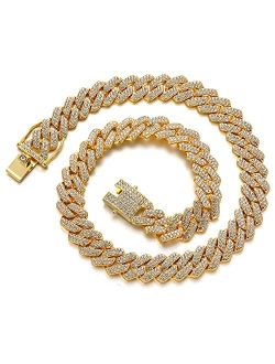 JUNVirtuous Cuban Link Chain Mens Iced Out Miami Cuban Necklace Silver/Gold Bling Diamond Hip Hop Jewelry for Women