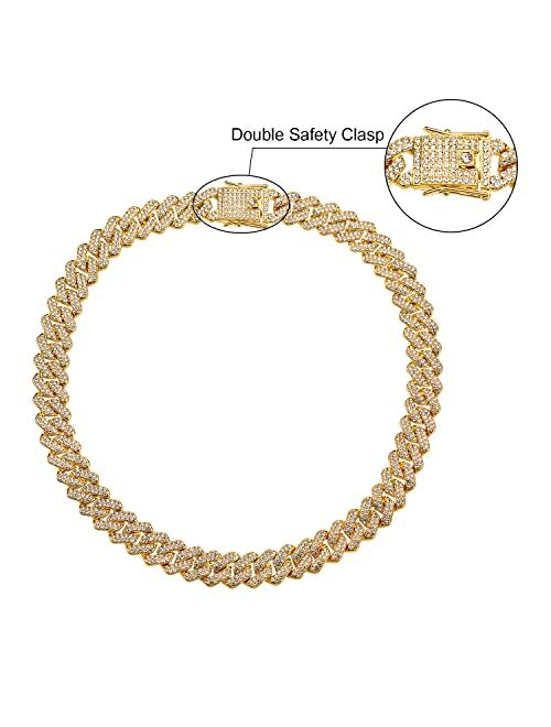 JUNVirtuous Cuban Link Chain Mens Iced Out Miami Cuban Necklace Silver/Gold Bling Diamond Hip Hop Jewelry for Women