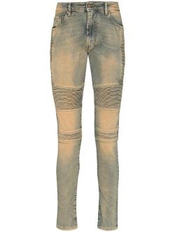 Represent biker-style skinny jeans