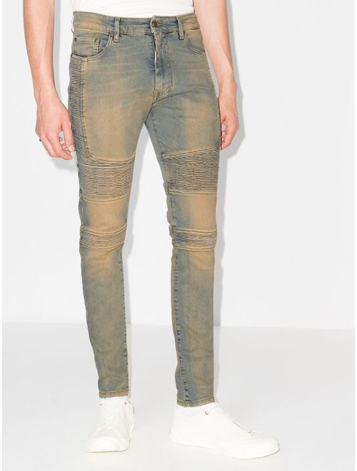 Represent biker-style skinny jeans