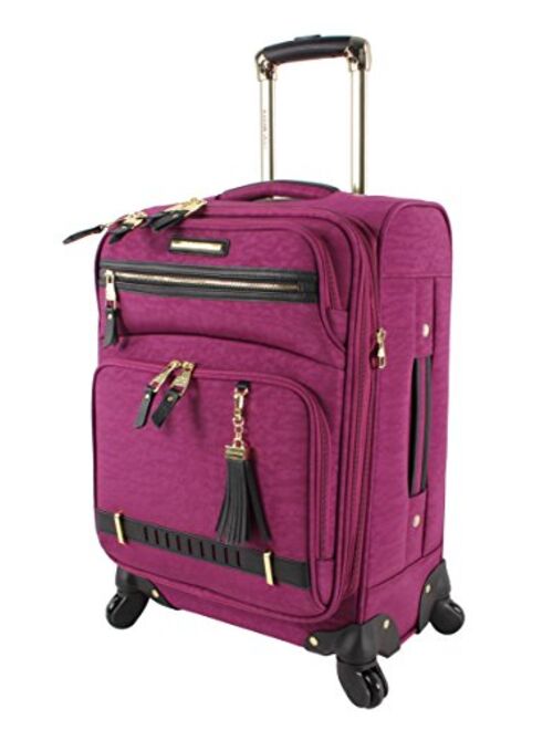 Steve Madden Designer 20 Inch Carry On Luggage Collection - Lightweight Softside Expandable Suitcase for Men & Women - Durable Bag with 4-Rolling Spinner Wheels (Harlo Bl