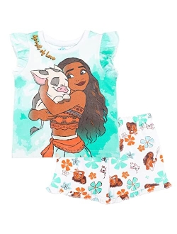 Princess Girls T-Shirt French Terry Shorts Set: Belle Jasmine Moana Ariel