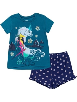 Princess Girls T-Shirt French Terry Shorts Set: Belle Jasmine Moana Ariel