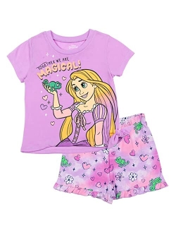 Princess Girls T-Shirt French Terry Shorts Set: Belle Jasmine Moana Ariel