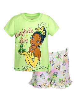 Princess Girls T-Shirt French Terry Shorts Set: Belle Jasmine Moana Ariel