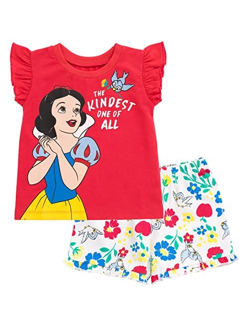 Disney Princess Girls T-Shirt French Terry Shorts Set: Belle Jasmine Moana Ariel