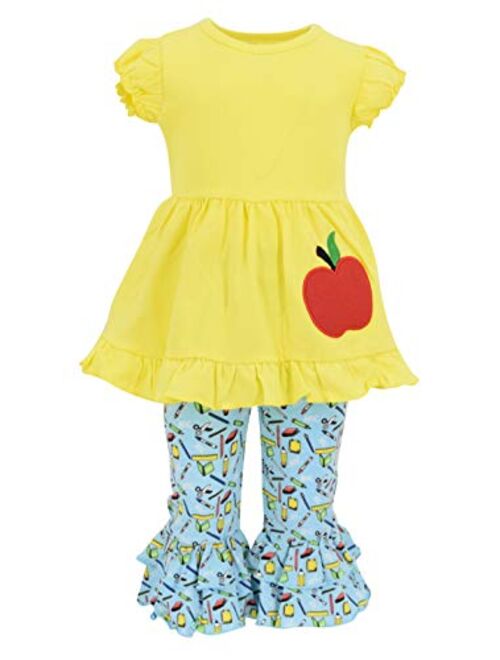 Unique Baby Girls Back to School Apple Embroidered 2 Piece Outfit