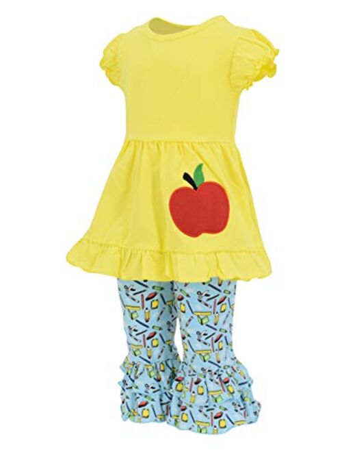 Unique Baby Girls Back to School Apple Embroidered 2 Piece Outfit