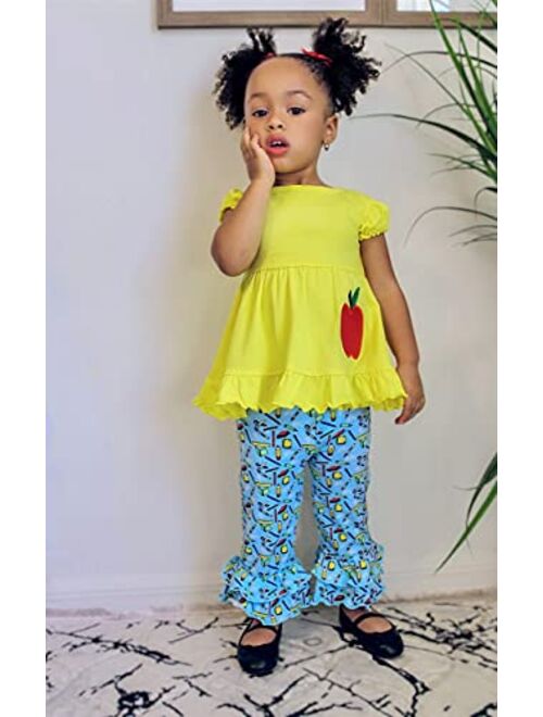 Unique Baby Girls Back to School Apple Embroidered 2 Piece Outfit