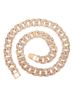 HH Bling Empire Silver Gold Cuban Link Chain for Men,Iced Out Diamond Cuban Link Necklace for Women,Hip Hop Miami Cuban Chains Necklaces 16-30 Inches