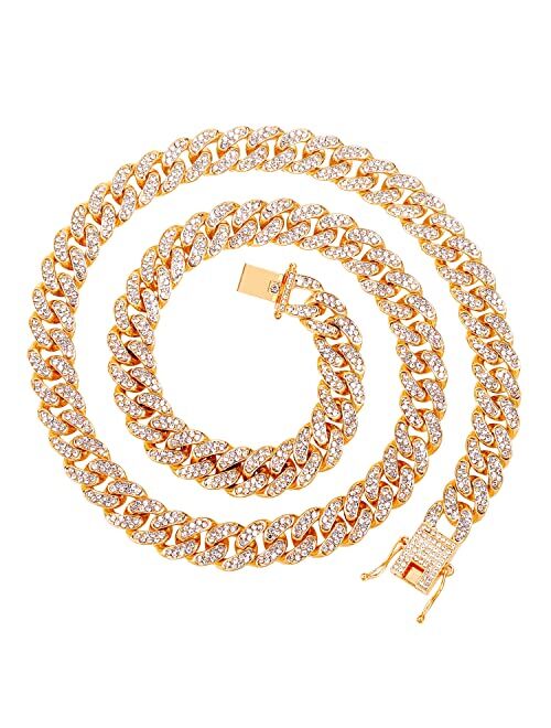 HH Bling Empire Silver Gold Cuban Link Chain for Men,Iced Out Diamond Cuban Link Necklace for Women,Hip Hop Miami Cuban Chains Necklaces 16-30 Inches