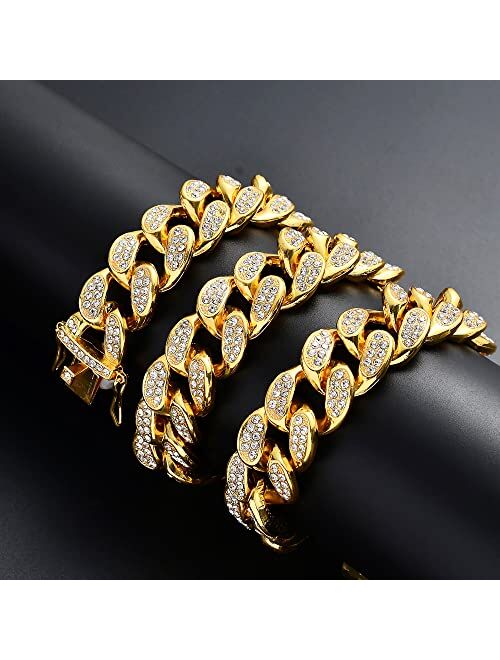 JMSSKJ Cuban Link Chain for Men Women Bling Miami Cuban Necklace Diamond Chain for Men Iced-Out Hip Hop Jewelry