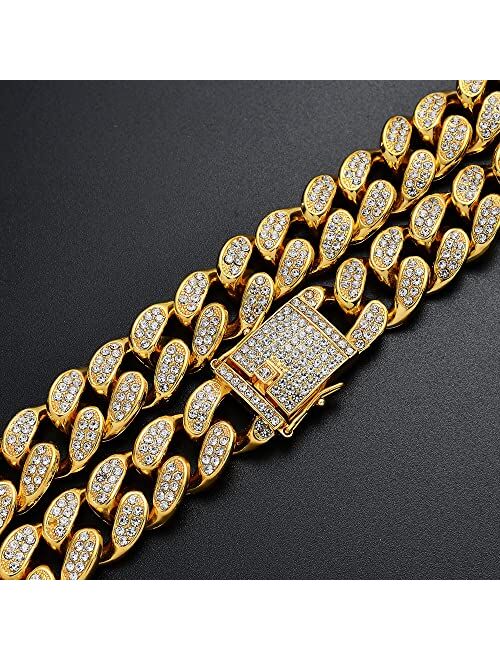 JMSSKJ Cuban Link Chain for Men Women Bling Miami Cuban Necklace Diamond Chain for Men Iced-Out Hip Hop Jewelry