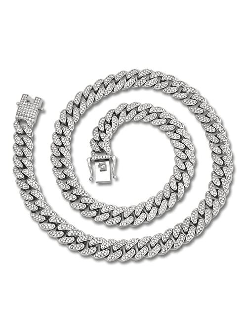 Cuban Link Chain,ICEDATA Hip Hop Link 13MM Width AAA+ Rhinestone Zinc Alloy Cuban Chain for Men