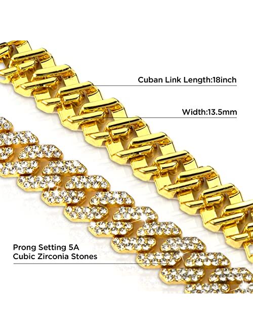 Goodat Cuban Link Chain For Men Miami Cuban Link Chain Necklace Diamond Prong Cuban Iced Out Chain 16/18/20/22/24inch Hip Hop Jewely with Gift Box