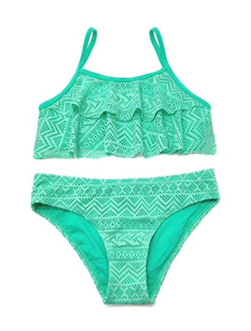 SHEKINI Girls Bathing Suit Ruffles Flounce Swimsuit Crochet Two Piece Bikini Set