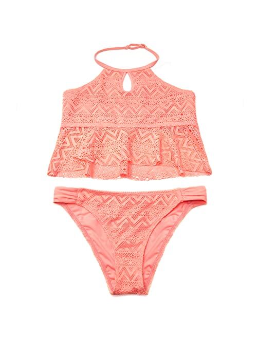 SHEKINI Girls Bathing Suit Ruffles Flounce Swimsuit Crochet Two Piece Bikini Set